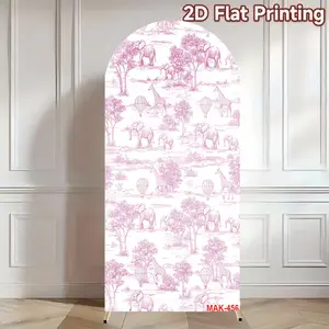 Pink Forest Safari Animals Arch Backdrop Custom 2-Sided Elastic Fabric for Baby Shower & Kids Birthday Party Decor