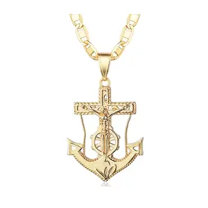 18k Layered Real Gold Filled jesus anchor pendant charm with necklace chain 24 inches #8