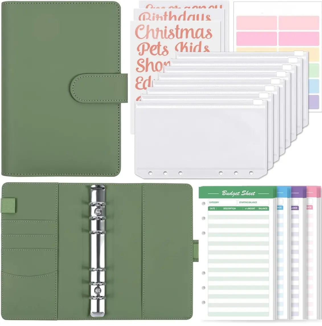 Summer Gift Budget Binder with 8pcs Zipper Envelopes,Money Organizer for Cash with 12pcs Expense Sheets & 24 Rose Gold Sticky Labels