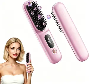 Go Brush Pro 2026 Cordless Hair Straightener Brush with Curling Bracket, 2-in-1 Straightening & Curling Tool, 79 Teeth MCH Heating, 199M Ionic Anti-Frizz, 1-Min Fast Heat, 4000mAh Rechargeable, 3 Temp Settings