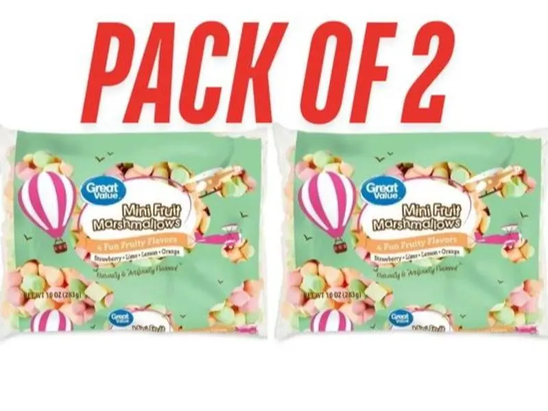Great Value Mini Fruit Marshmallows, 10 oz Bags (Pack of 2) – Colorful Soft & Fluffy Fruity Marshmallow Candy for Snacks, Baking & Hot Chocolate