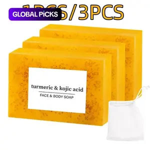 Turmeric Soap Bar, 3-Count Deep Cleansing Moisturizing Soap for All Skin Types, Body Wash & Cleanser for Women & Men, Body Cleansing Bar for Acne-Prone Skin #GLOBAL PICKS