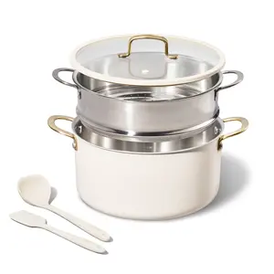 [Official] CAROTE 8QT Full Clad Tri Ply Stainless Steel Stock Pot with Lid, 5pcs Set includes Steamer, Ladle, Spatula