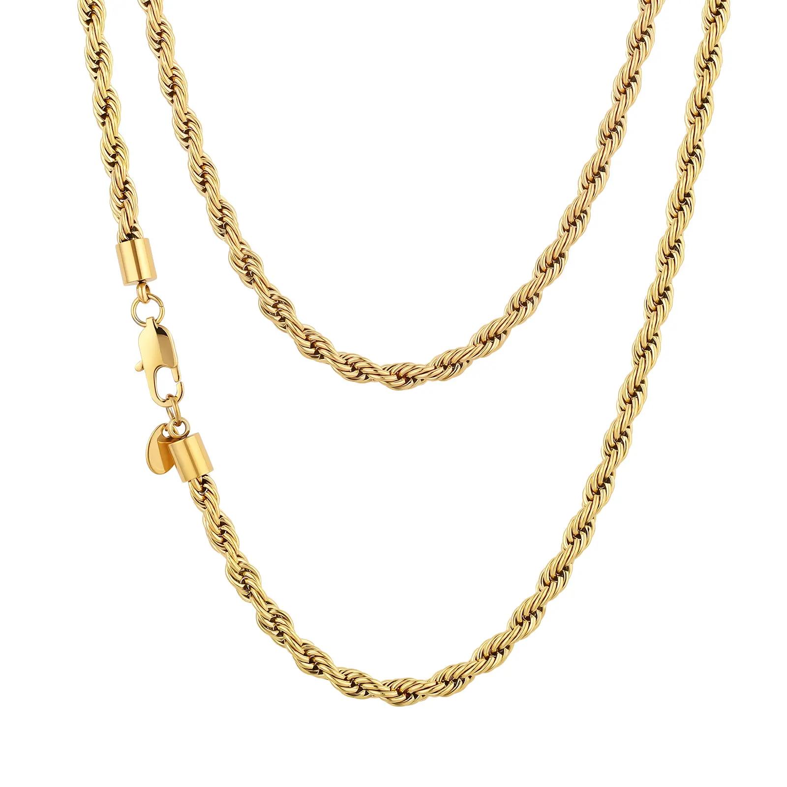 Elegant Gold Twisted Rope Necklace, Classic Minimalist Chain