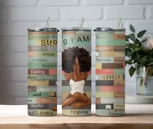 Black History and theme 20oz stainless steel tumbler with lid and straw
