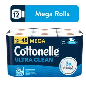 Cottonelle Ultra Clean Toilet Paper, Strong Toilet Tissue, 12 Mega Rolls