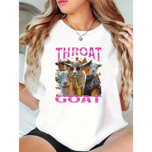 Women's Throat Goat Graphic T-Shirt – Cool Goats with Sunglasses, Gold Chain & Funny Poses, Casual Streetwear for Animal Lovers, Trendy Daily Tee 100% Cotton T-shirt