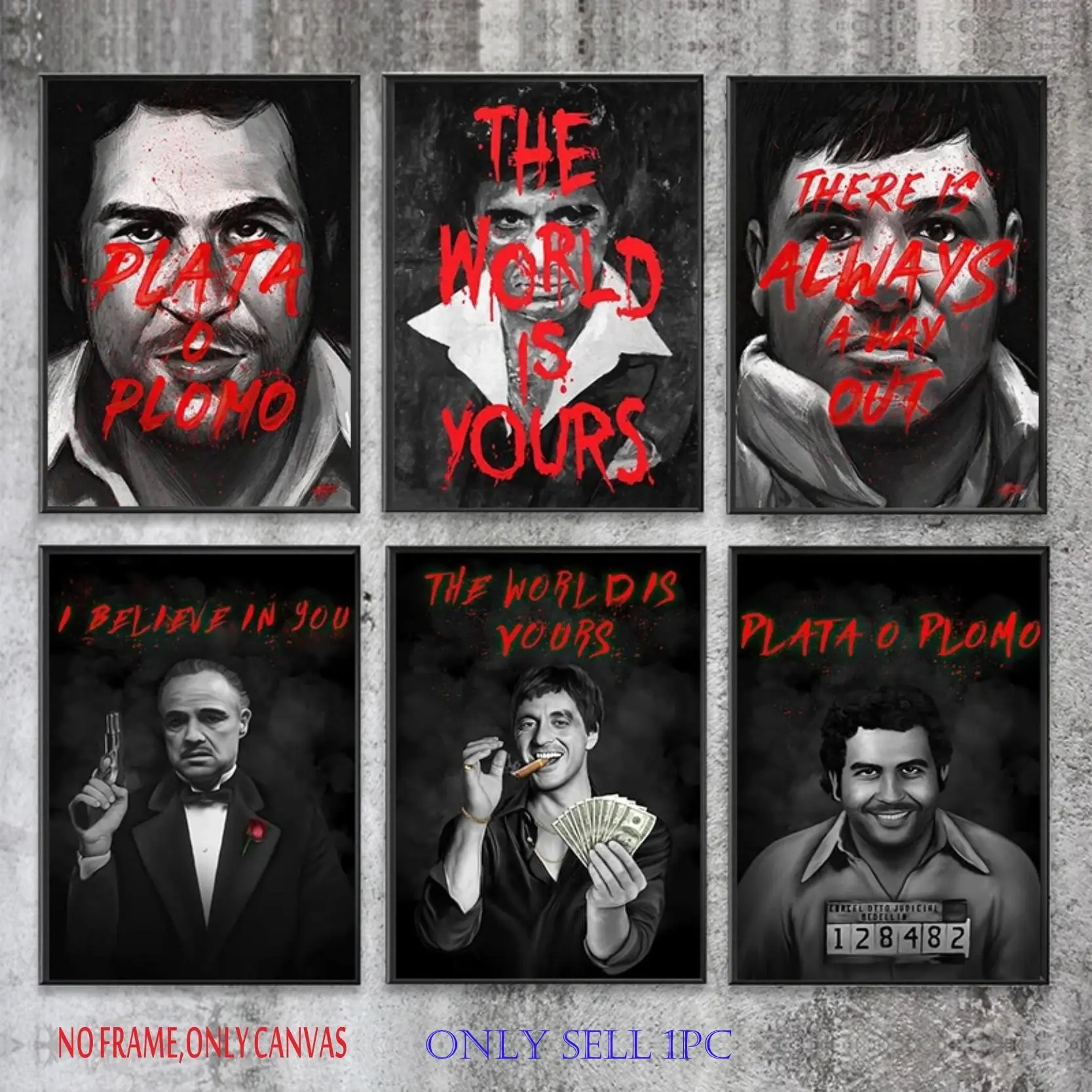 1 piece, inspirational canvas print; Mafia portrait; gangster boss; legendary art poster; *Scarface*; Escobar; *The Godfather*; wall decor; Modern Home Decor; 2D print; unframed; high-quality print