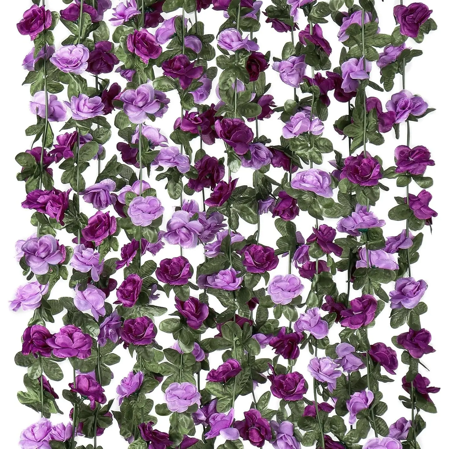 9-Pack 8ft Lifelike Photorealism Artificial Purple Rose Rattan Garland, 72ft Silk Fake Flower Vines & Plastic Ivy Hanging Ornaments for Wedding Arch, Aesthetic Room Decor, Home Improvement Wall Accessories