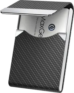 MaxGear Metal Stationery Business Card Holder - PU Leather & Stainless Steel Slim RFID Blocking Credit Card Carrier with Magnetic Closure, Black Carbon (for Men), Metal Card Holder