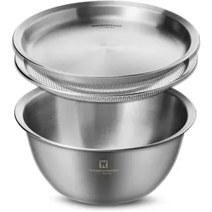 3-Piece Stainless Mixing Bowl Set with Strainer & Oil Drain Tray – Nesting Prep & Baking with Measurement Marks (9.45 in)