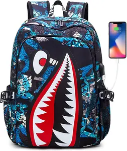 Shark Teens Backpacks Fashion Schoolbag Casual Waterproof Travel USB Laptop Backpack