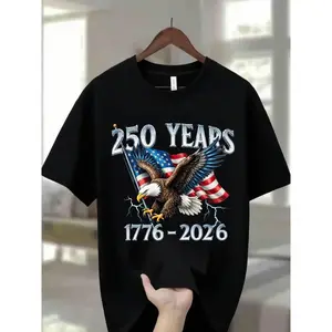 100% Cotton Ultra Soft & Cozy Men'S Crew Neck T-Shirt with Eagle Graphic | 250 Years 1776 - 2026 American Flag Design Casual Daily Wear Tee For Men & Women, Apparel Made In The USA t0330