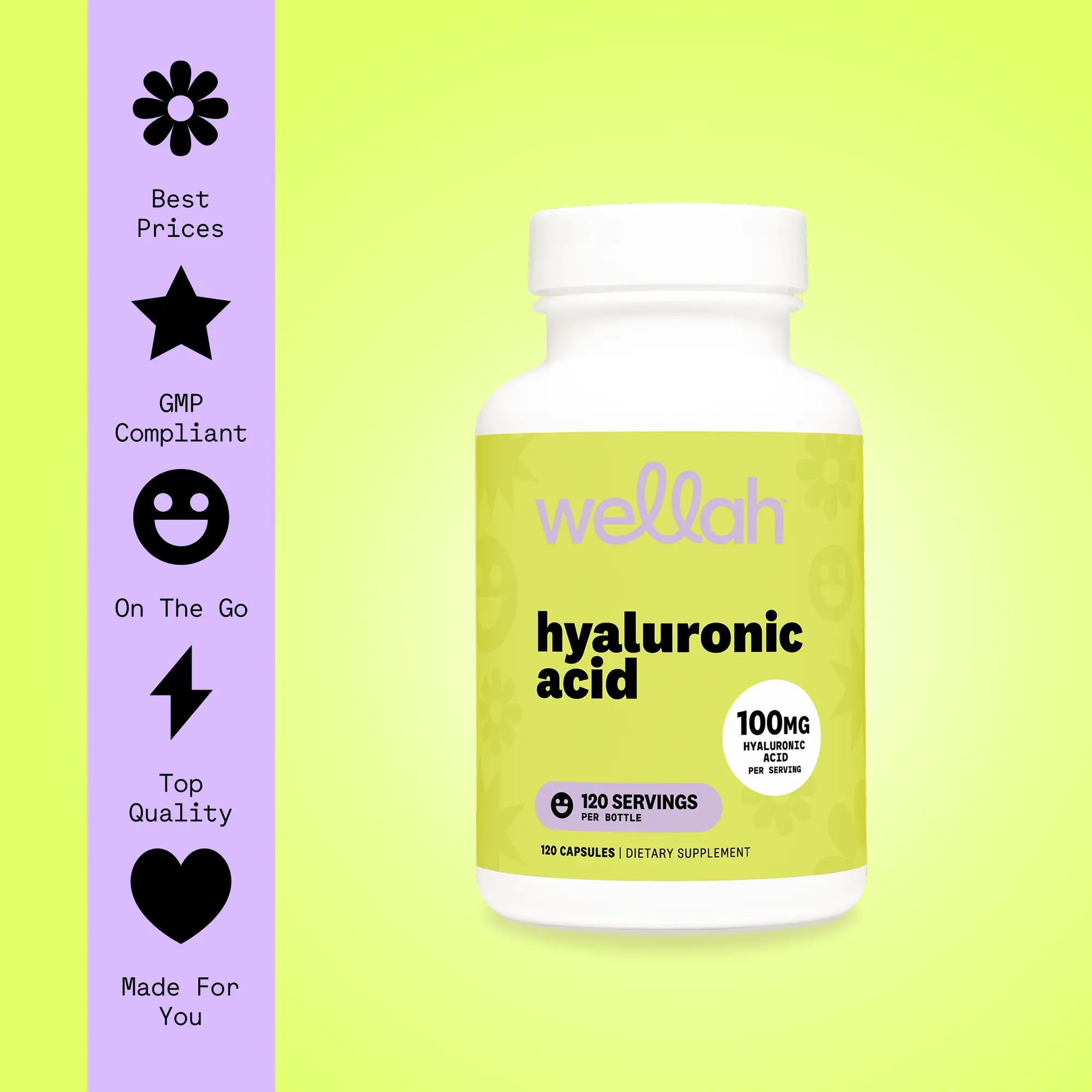 Wellah Hyaluronic Acid Capsules | 120 Servings Anti Aging Supplement Dietary