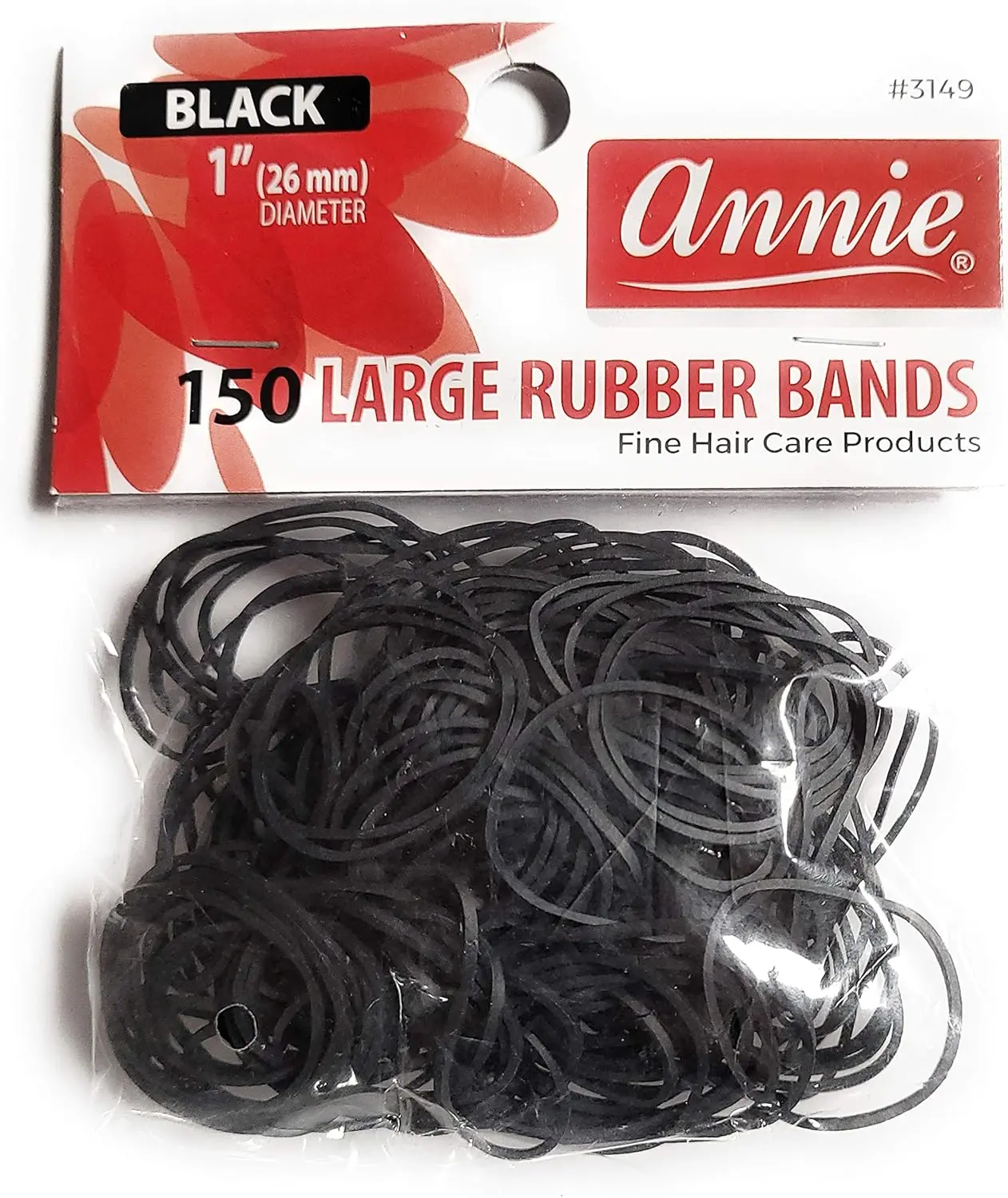 ANNIES Large Black Rubber Hair Bands, 150-Count Plain Elastics for Everyday Styling, 1-Inch Diameter, Style #3149, 3149 Color, Basic, Daily, Large Rubber Bands, Rubber Band Hairstyles, 1"(26Mm)