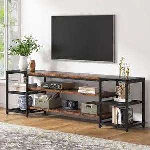 LITTLE TREE 78 Inch TV Stand for TVs up to 85 Inch, Industrial 3-Tier TV Console Table with Storage Shelves for Living Room, Entertainment Room