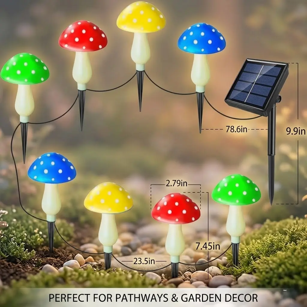 Solar Mushroom Garden Lights, 1 Set of Outdoor Decorative Lights, Outdoor Decorative Lights, Solar Garden LED Lights for Courtyard, Terrace and Trail, Outdoor Lighting