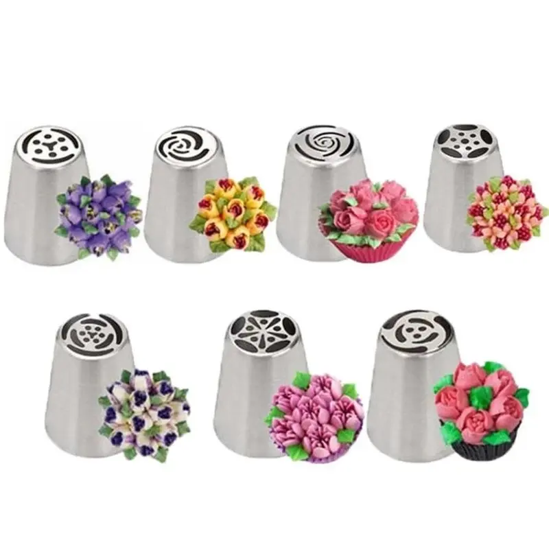 7-Piece Cream Pastry Decoration Set, Stainless Steel Russian Tulip Icing Tips, Beginner Piping Tips, Multi Pattern Nozzles, Flower Frosting Nozzles, Cupcake Cake Baking Tools, Home Baking Supplies, Cookie Decorating Tools