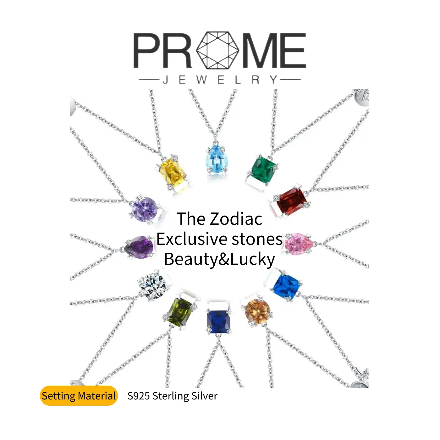 (SN040) S925 Sterling Silver Zodiac Birthstone Pendant Necklace - Aries, Sagittarius, Cancer, Gemini Signs - Noble, Elegant Birthday Gift for Women’s Daily Wear, Female