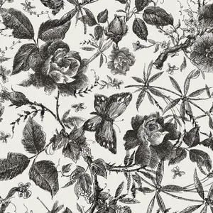 Floral Wallpaper Peel and Stick, Vintage Wallpaper Wall Stick Black Rose Removable Vinyl Wallpaper Sketch Floral Wall Mural Wall Decor 15.75inX 118in