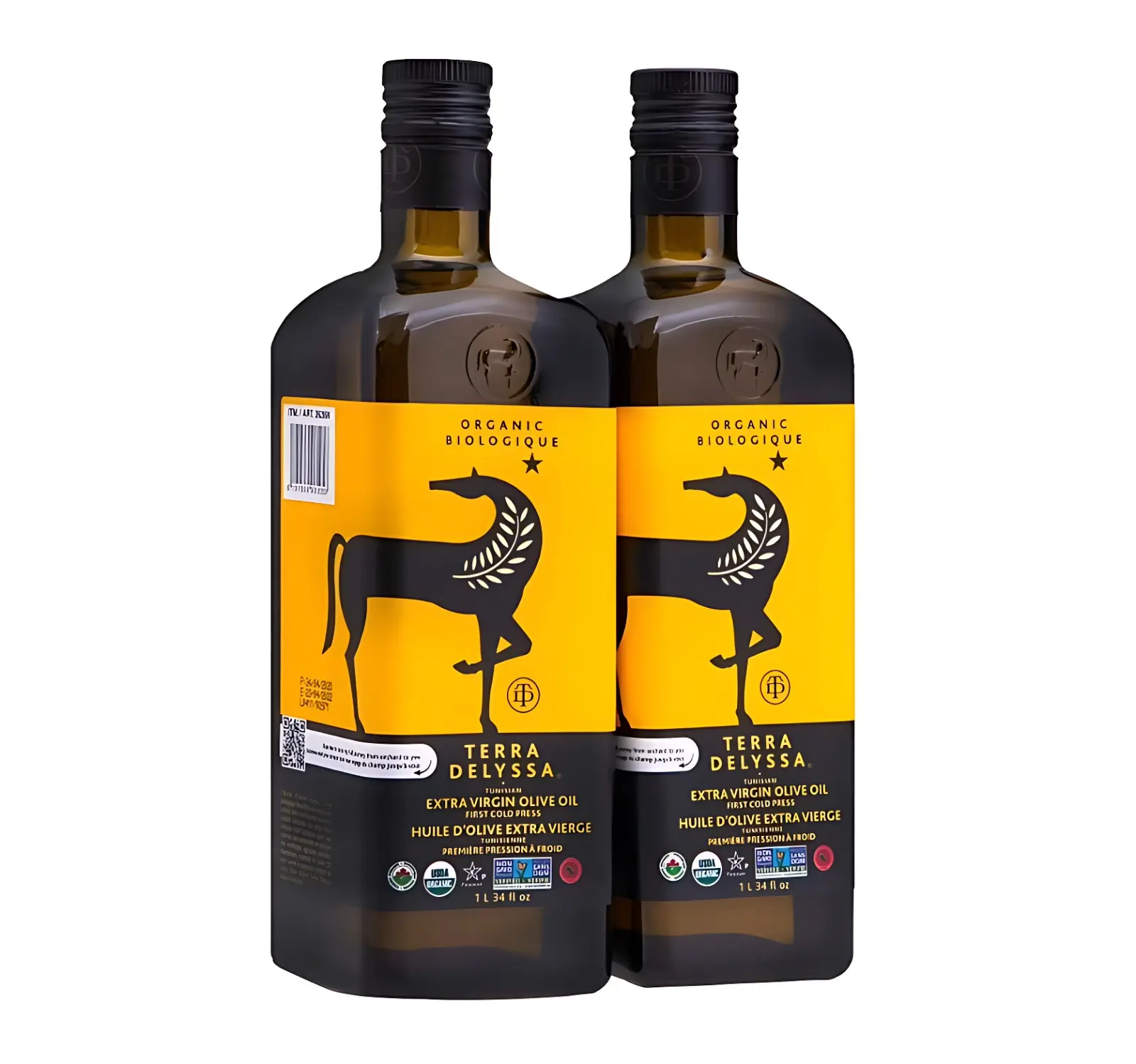 Terra Delyssa Organic Extra Virgin Olive Oil 1L Pack of 2 USDA Organic Non-GMO Project Verified Kosher First Cold Pressed 67.63 fl oz