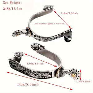 Two Western Cowboy Spurs, Silvery Stainless Steel Spurs With Rotating Gears