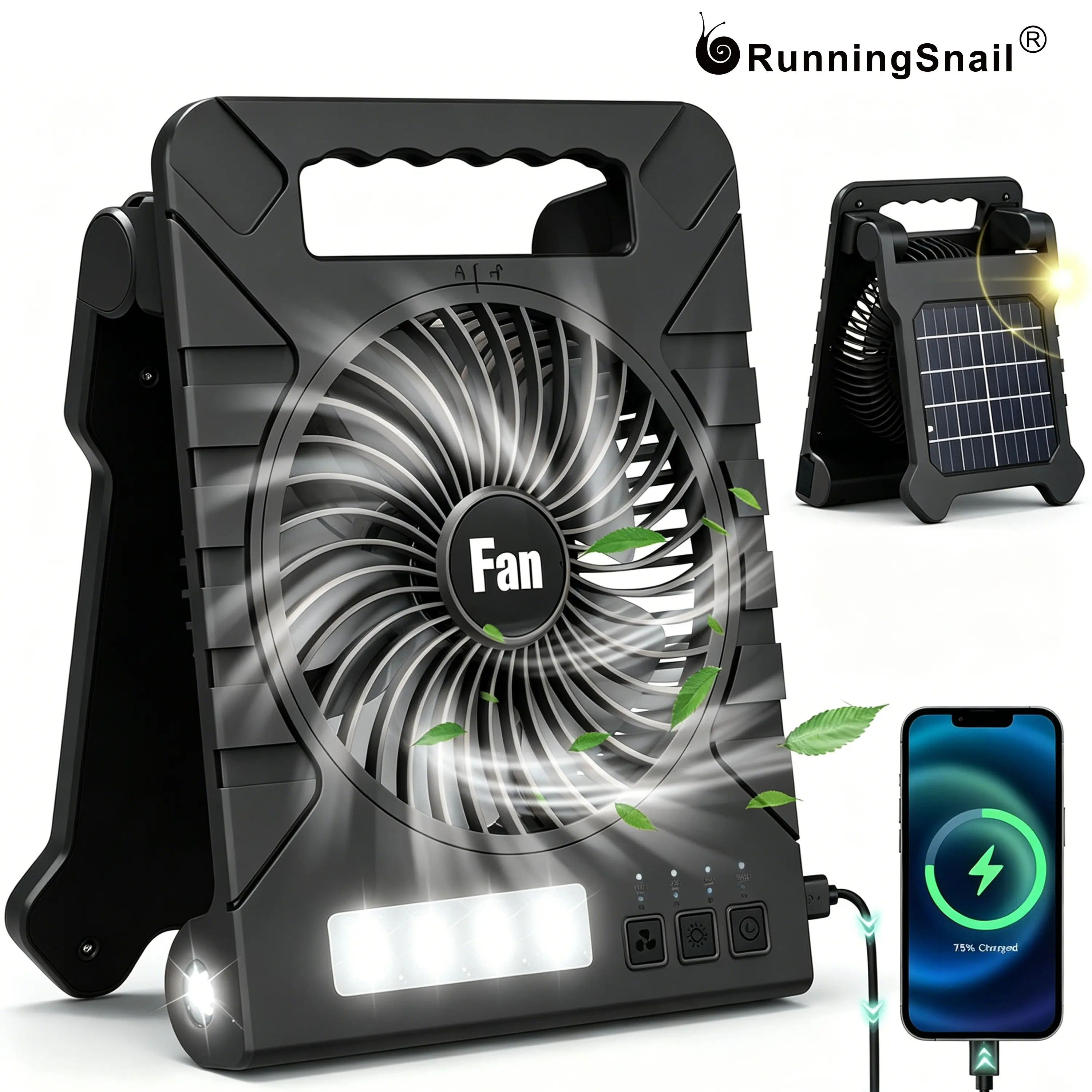 Solar Camping fan portable with LED light , Rechargeable, 4-Speed, Timer, Cordless, Hanging Hook for Outdoor, Travel, Hiking, Beach, Tent, Home Use Lithium Battery Fan Energy Saving Fan,car accessories