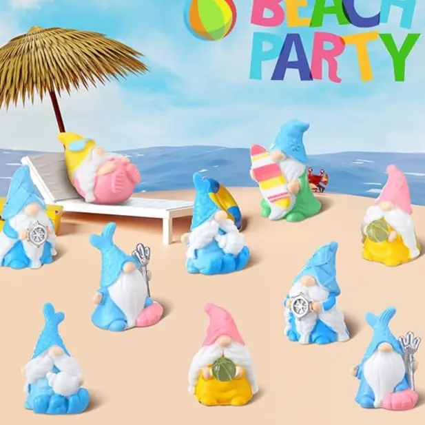 14/60Pcs Mini Beach Gnomes Figures Little Summer Gnomes with Holding Surfboard Cute Gnomes Ornaments Miniature Resin Gnomes Statues for Garden Lawn Office Micro Landscape Decorations, Gift for Graduation Party, Mother's Day