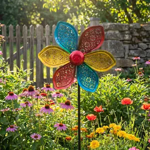 North European Style Iron Windmill Outdoor Garden Decoration, Rotating Metal Wind Sculpture, Includes Pegs, for Yard and Lawn