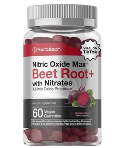 Horbäach Nitric Oxide Beet Root Gummies | 60 Chews| with Nitrates, Vitamin C & Black Pepper | for Men & Women | Strawberry Flavor | Vegan, Non-GMO, Gluten Free Supplement