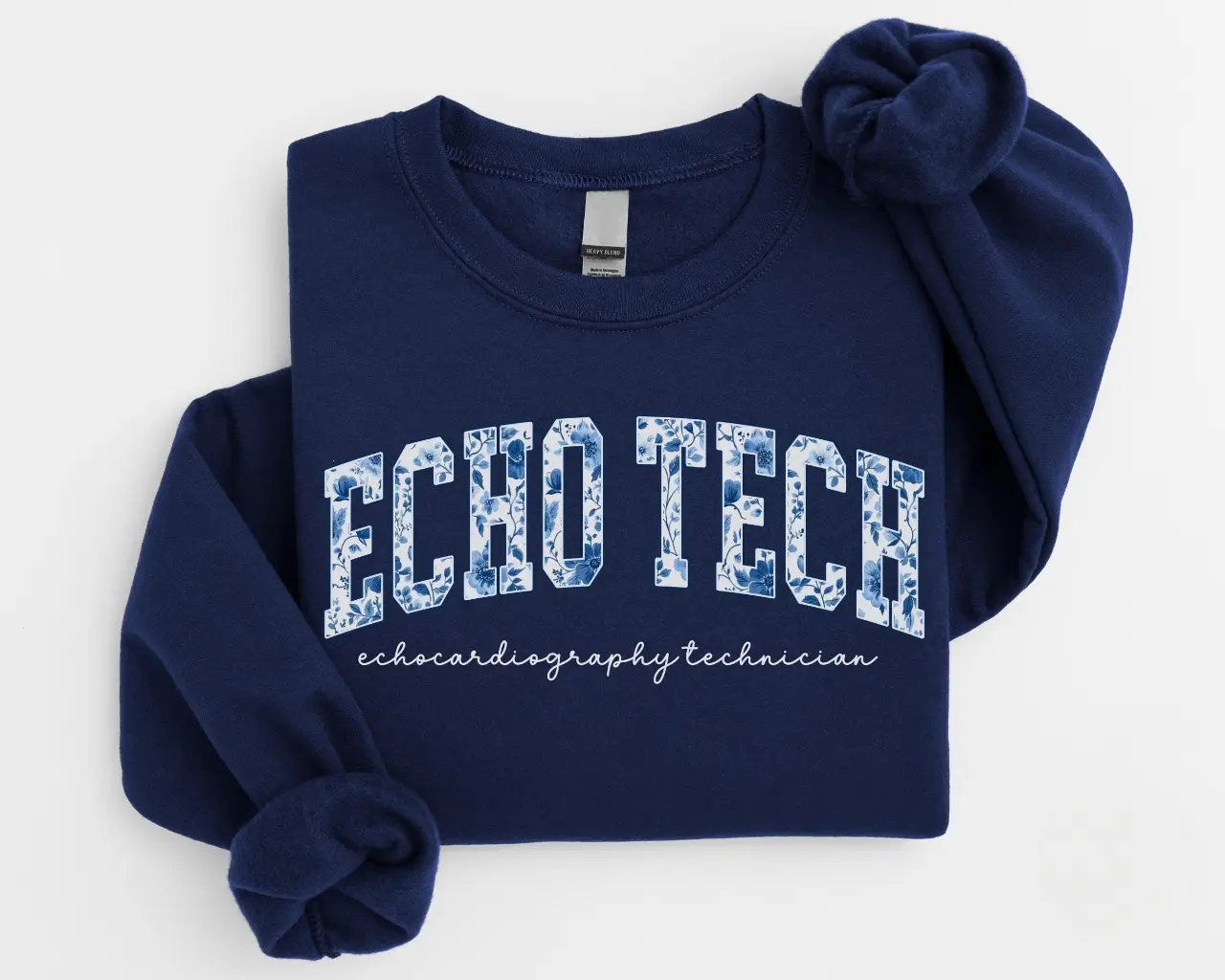 Women's Fitted Long Sleeve Soft Breathable Oversized Fleece Echo Tech Sweatshirts - Round Neck, Floral, Everyday Casual Valentine's Day Gift for Cardiac Sonographers, Longsleeves