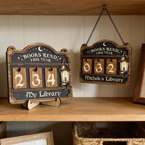 Creative Wooden Reading Counter Pendant, My Reading Tracker for Annual Book Progress, Unique Bookshelf Accessory for Reading Goals, Desk Sign