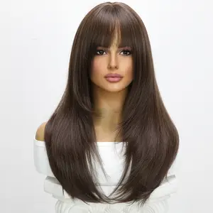 SMILCO/24-inch | Cool Brown | Sraight Hair with hair bangs | SM7829