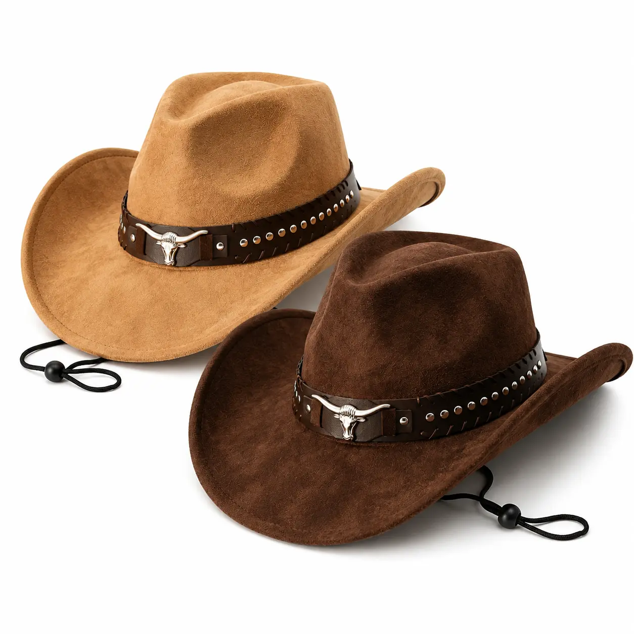 Cowboy Hat Faux Suede Vintage Bull Head Rivet Western Cap Unisex