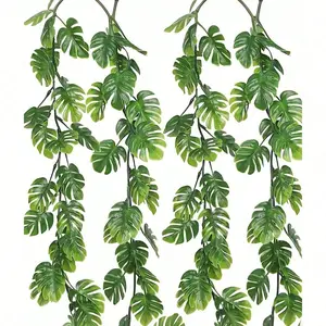 1/2/3/5/8/10Pcs Artificial Monstera Leaves Vines,Fake Hanging Plant Ivy,Faux Tropical Palm Leaf Greenery Garland,Fake Monstera Leaf Vine,Jungle Leaf Plant,Tropical Leaf Vine,Artificial Plants,For Bedroom,Room Wedding Decor,Wall Indoor Outdoor Decoration