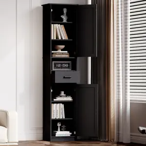 69" H Tall Bathroom Storage Cabinet with 2 Barn Doors and 1 Drawer, Narrow Storage Unit, Adjustable Shelves,Floor Cabinet for Bathroom, Living Room, Entryway,Kitchen,(Black,White)