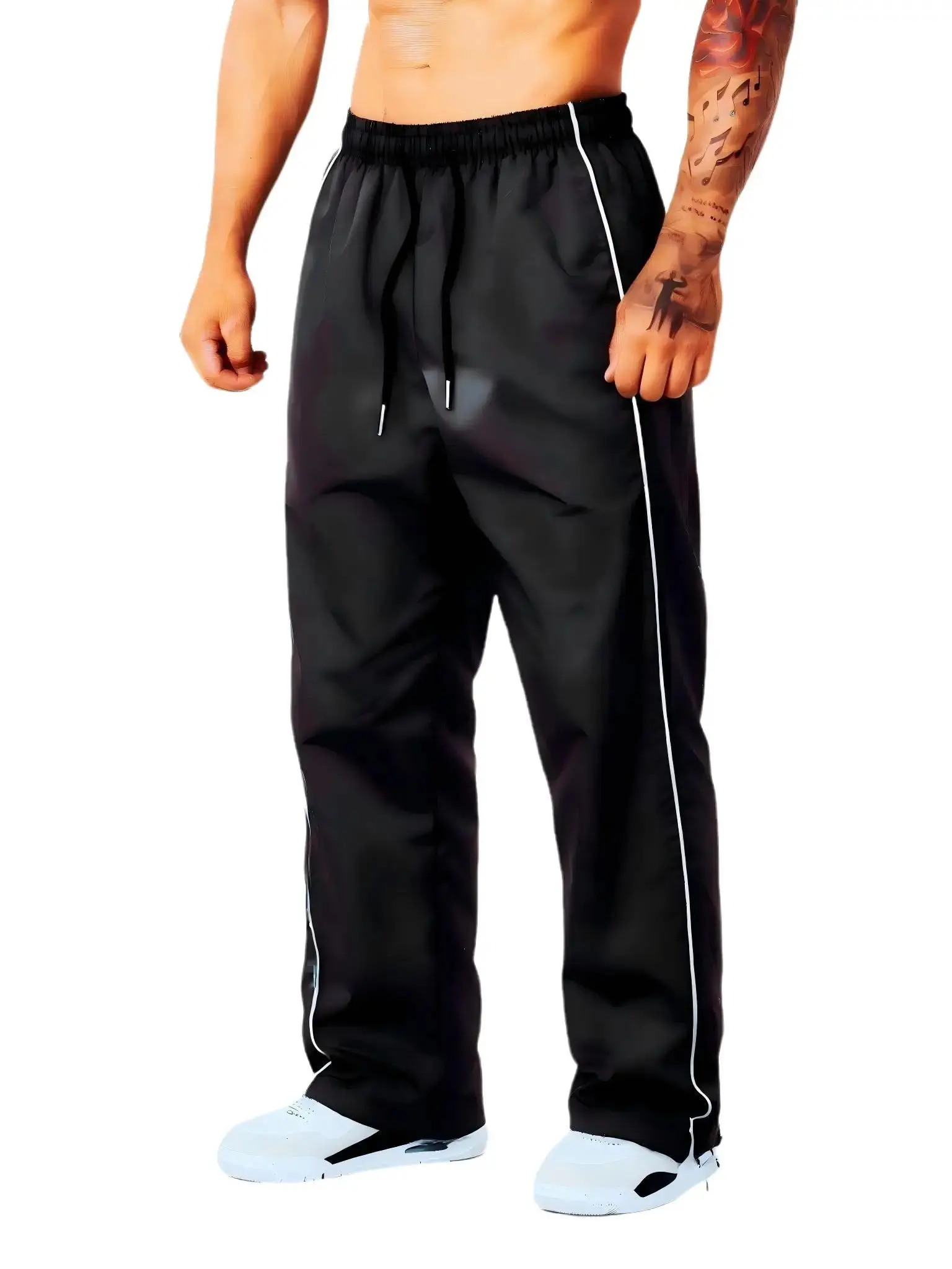 Men’s Loose Athletic Sweatpants - Unisex Athleisure Style Track Pants, Ice Silk Twill Fabric, Elastic Waistband, Elastic Drawstring Cuffs, Versatile for Gym Workouts - Summer Vibe Sports Bottoms