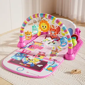 Baby Fitness Mat with Safety Rails and Bell, Infant Play Gym and Activity Toy, Newborn and Toddler Game Pad, Christmas Birthday Gift, Nursery Development Mat