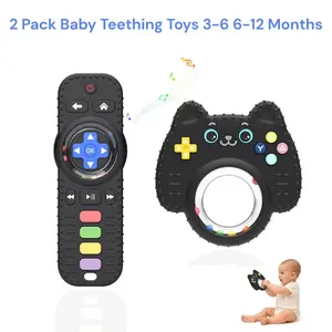 2 Pack Baby Teething Toys 3-6 6-12 Months, Remote Rattle Ring Teether, Sensory Chew Toy for Babies Mother Gift
