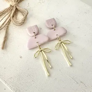 Charlotte Polymer Clay Earrings Bows Lavender Purple Dangle Hypoallergenic