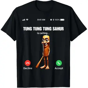 🎮[Graphic Tee]"100% Cotton Unisex 'Tung Tung Tung Sahur' Italian Brainrot Meme T-Shirt – Funny Graphic Tee for Women and Men, Casual Everyday Wear, Meme Lovers Shirt, Trendy Italian Humor, Comfortable Cotton Casual Top"