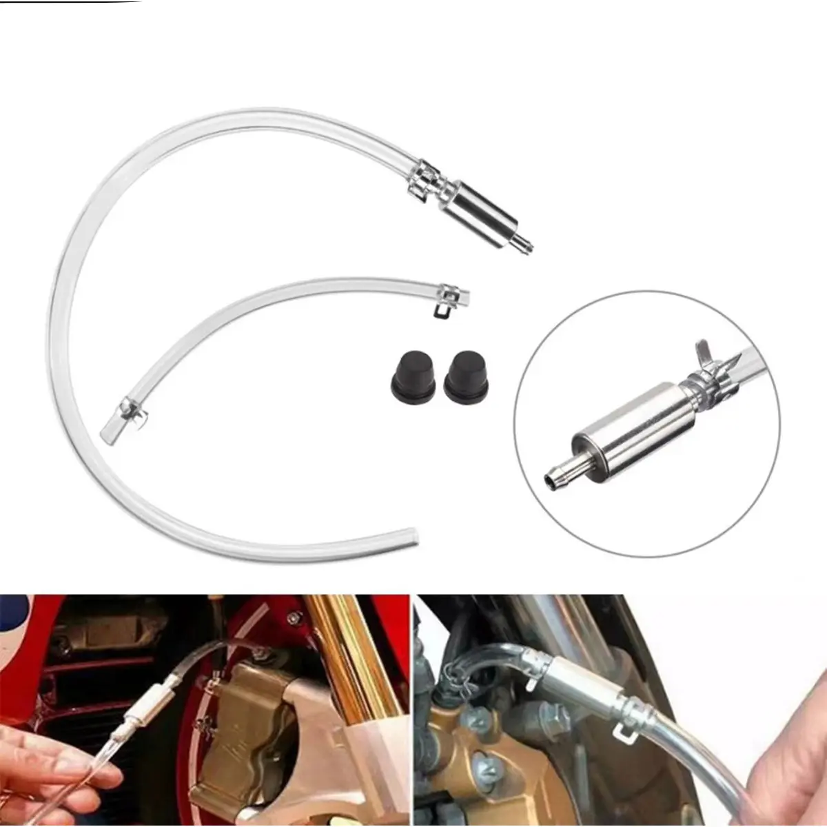 Brake Fluid Bleeder Tool Kit Motorcycle Car ATV - One-Way Valve Clear Tubing M6/M8/M10 Compatible Easy Brake System Flushing Maintenance