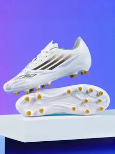 Unisex White-Gold-Black Artificial Grass Exclusive Soccer Shoes, Football Boots: Anti-Slip Stability Style, Turf Stud Grip, Knit Breathable, Anti-Twist Midsole. Ideal for artificial grass matches/high-intensity training