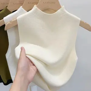 Women's Elegant Sleeveless Knitted Tank Top - Casual Layering Essential, Seamless Knit Vest, Camisole for Womenswear, Camisole Tops