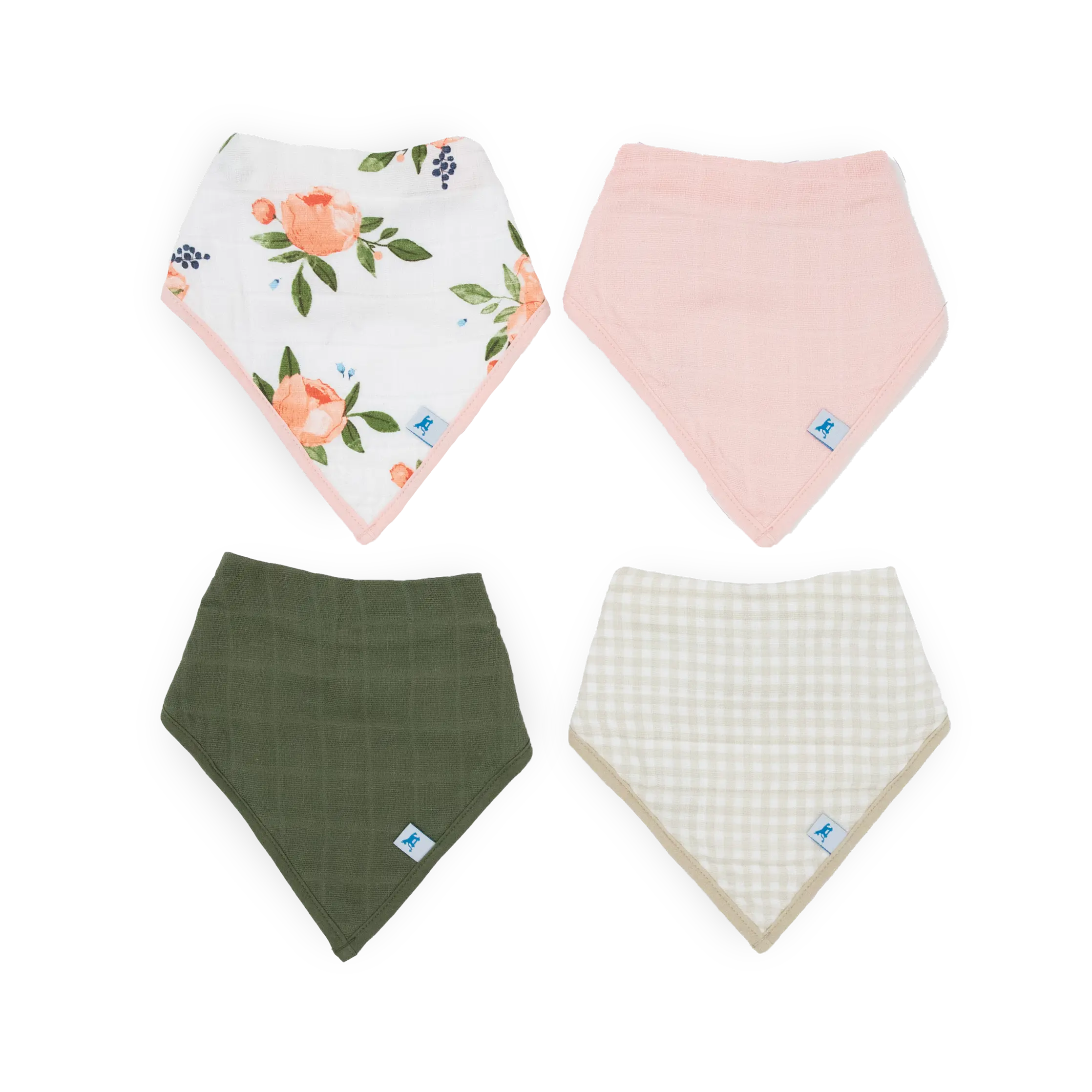 Cotton Muslin + Fleece Bandana Bib 4 Pack - Watercolor Roses 2 Cotton Muslin + Fleece Bandana Bib 4 Pack - Watercolor Roses 2