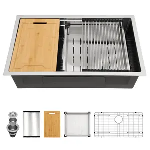 Sarlai 33 x 19 Inch Undermount Workstation Kitchen Sink Single Bowl Dual-Tier Ledge Undermount Kitchen Sink 16 Gauge Stainless Steel Kitchen Sink tiktokshopspringglowup