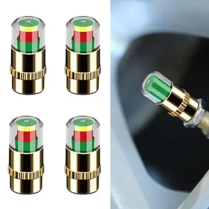 Car Tire Pressure Monitoring Sensor Cap, 3 Color Eye Alarm, Durable Reliable Design, Easy Installation, 4 Pack, Must-Have Car Accessory