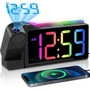 RGB Large Number Digital Clock with Colorful Nightlight, Plug-In Bedside Electric Clock with USB Port, Super Loud for Heavy Sleepers