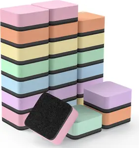 MaxGear Polyester Fiber Magnetic Dry Erase Erasers, 24-Pack 2x2x0.6in Mini Effective Cleaning Pads, 6 Macaron Colors, Teacher Supplies for Classroom Metal Surfaces Use