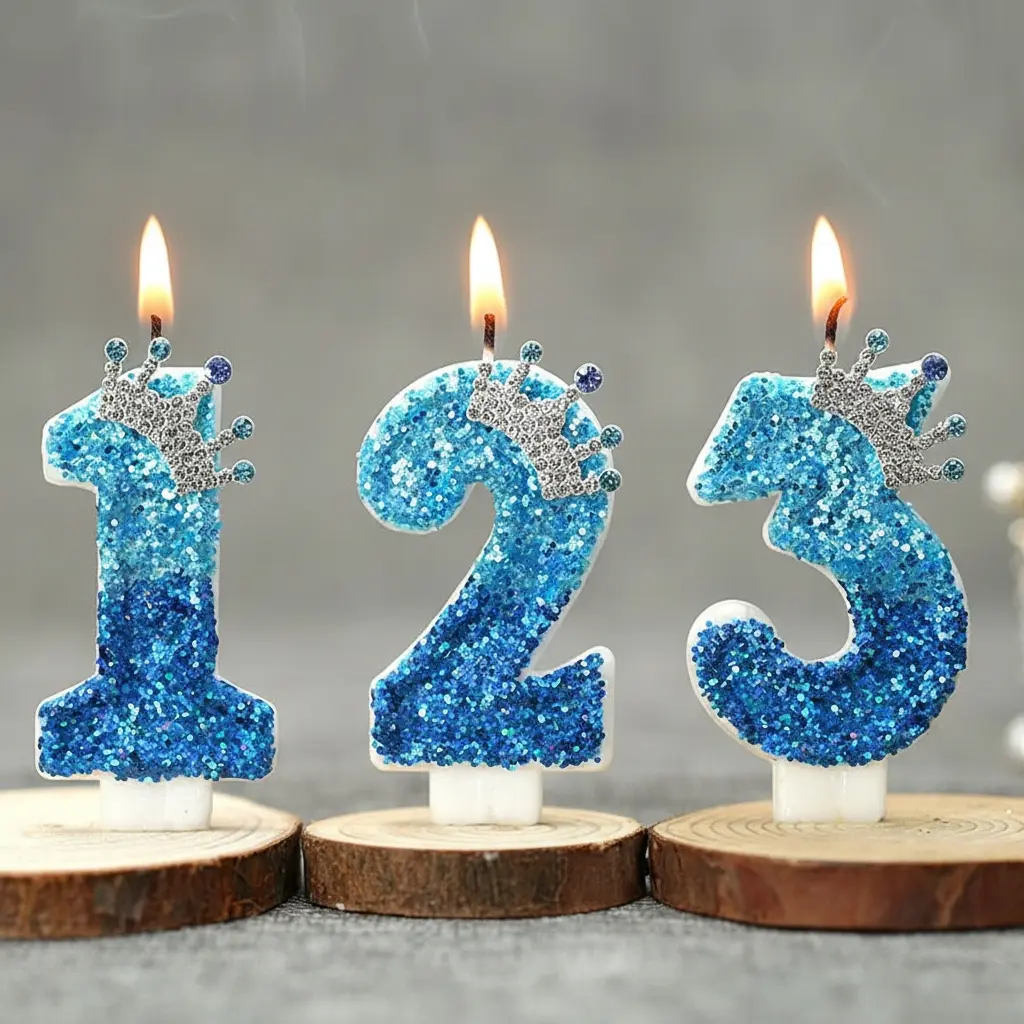 1PCS Blue Crown Number Candle Creative Snow Theme INS Birthday Party Candle Children's First Birthday Cake Decoration Birthday Candles Decorations Supplies Cake Decorating